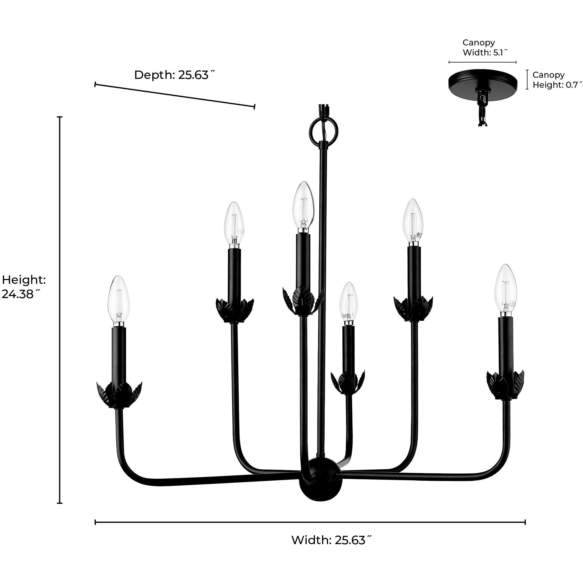 Freesia 6 Light 28 inch Matte Black Chandelier Ceiling Light